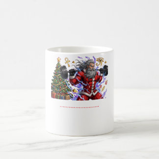 Mug Père Noël drôle de gym soulevant des poids de Noël