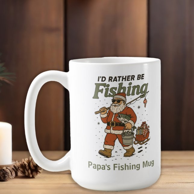 Mug Père Noël drôle : plutôt pêcheur  (Santa Claus "I'd rather be fishing" custom mug for the fisherman)