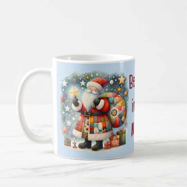 Mug Père Noël en patchwork matelassé avec des étoiles  (Gauche)