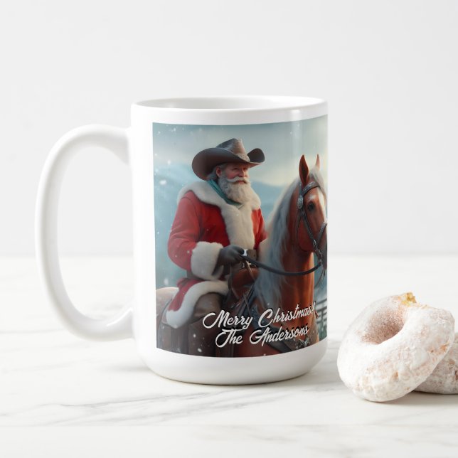 Mug Père Noël équitation Noël occidental (Avec donut)
