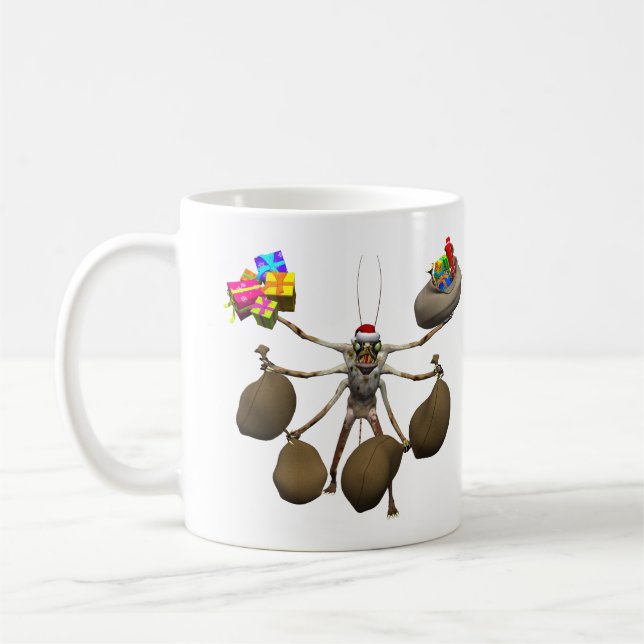 Mug Père Noël Étrange Creeper Avec Pleins Mains (Gauche)