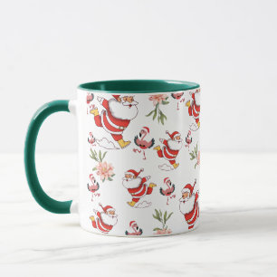 Mug Père Noël Flamant Tropical Motif de Noël vert