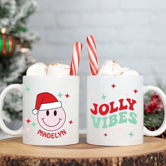 Mug Père Noël Happy Face Personnalisé Vibes Jolly (Créateur téléchargé)