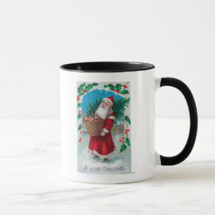 Mug Père Noël Holding Panier de jouets Scène