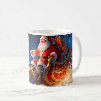 Mug Père Noël livrant des jouets sur une pente avec re