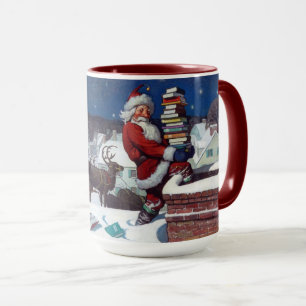Mug père Noël livrant du traîneau plein de livres
