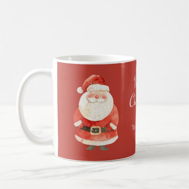 Mug Père Noël mignon avec nom Joyeux Noël Rouge (Gauche)