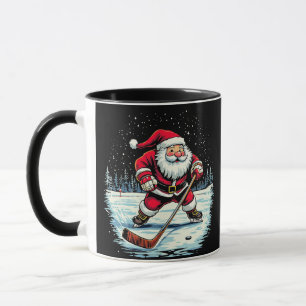 Mug Père Noël moderne branché jouant au hockey sur gla