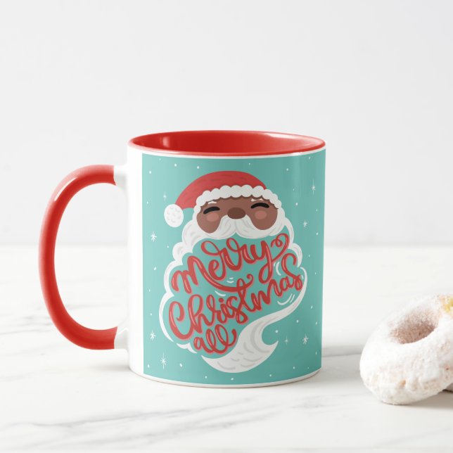 Mug Père Noël noire | Joyeux Noël tout | bleu turquois (Avec donut)