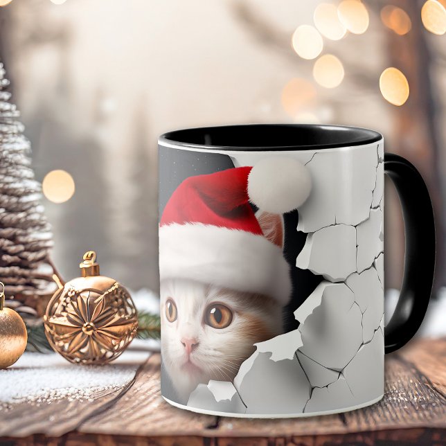 Mug Père Noël Peeeking Chat mur fissuré (Créateur téléchargé)