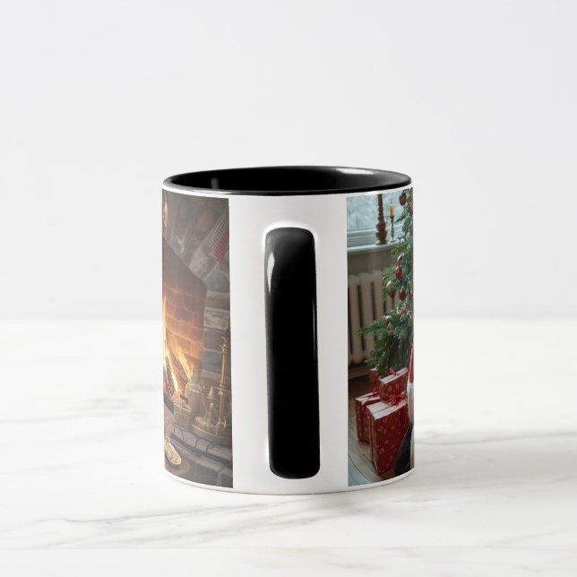 Mug Père Noël plaçant des cadeaux sous l'arbre (Poignée)