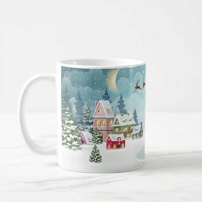 Mug Père Noël Reindeer Noël Scène Vintage (Gauche)