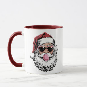 Mug Père Noël Rétro Avec Des Lunettes Soufflant Une Bu
