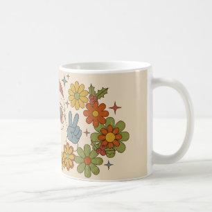 Mug Père Noël Rétro Hippie Signe de Paix Fleur de Noël