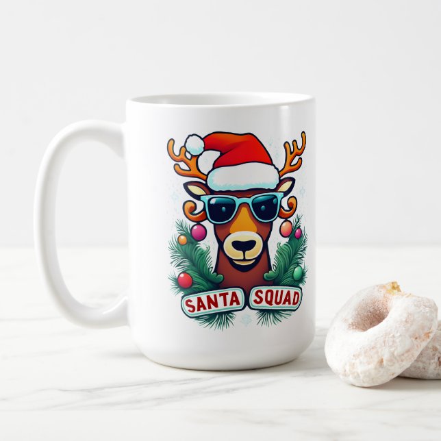 Mug Père Noël Squad Reindee Cool avec lunettes Noël (Avec donut)