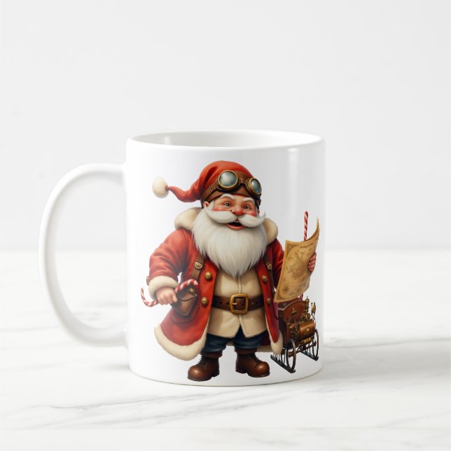 Mug Père Noël Steampunk – Aventure de Noël Vintage (Gauche)