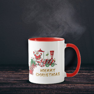 Mug Père Noël sur Noël Candy Red Train avec lettres