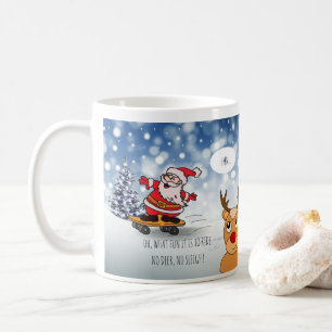 Mug Père Noël sur skateboard drôle de rennes traîneau 