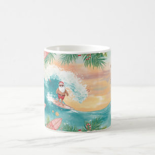 Mug Père Noël surfant pendant les fêtes de Noël