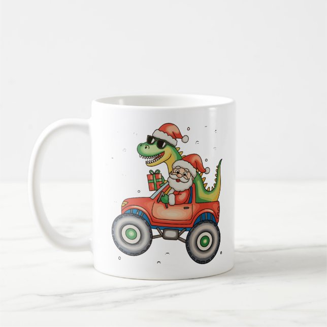 Mug Père Noël T Rex Dinosaur Monster Truck Noël Noël (Gauche)