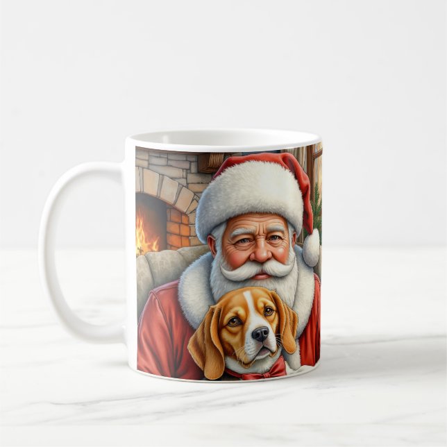 Mug Père Noël tenant l'art de Noël Beagle (Gauche)