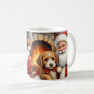 Mug Père Noël tenant l'art de Noël de Bernedoodle