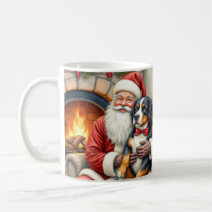 Mug Père Noël tenant un chien de montagne bernois pour