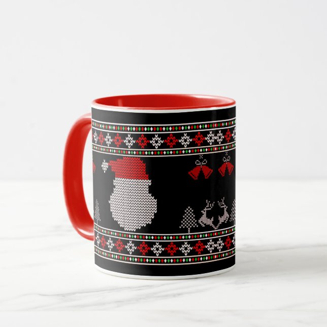 Mug Père Noël tête vacances tricot Noël laid pull-over (Devant gauche)