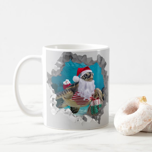 Mug Père Noël Tortue de mer avec Casquette de Noël Mur (Avec donut)