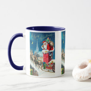 Mug Père Noël victorien de Noël vintage sur une chemin