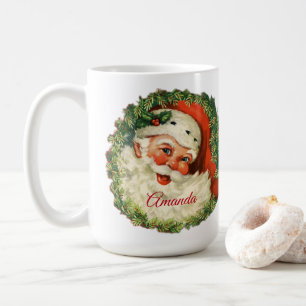 Mug Père Noël vintage avec couronne de pin