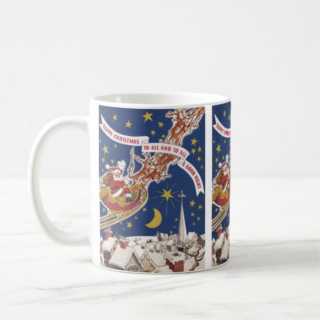 Mug Père Noël Vintage Avec Renne Volant (Gauche)