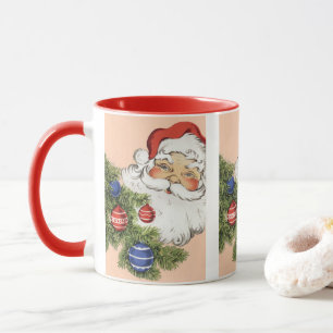 Mug Père Noël vintage de Noël avec ornements d'arbre