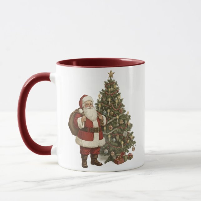 Mug Père Noël vintage et sapin de Noël (Gauche)