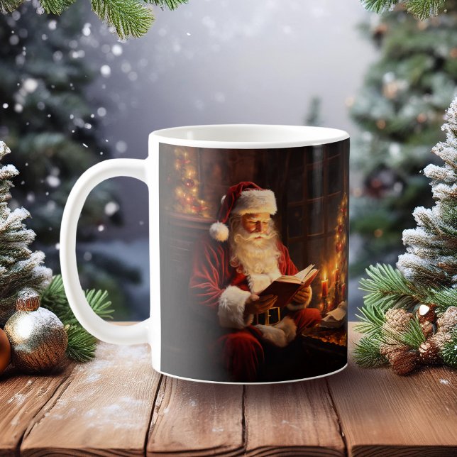 Mug Père Noël vintage Lire un livre Noël (Créateur téléchargé)