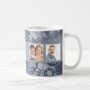 Mug Père photo collage bleu steampunk
