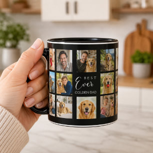 Mug Père retriever doré papa photo collage noir