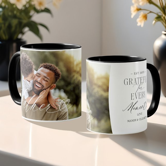 Mug Père Script Heart Grateful Chaque instant Photo (Father Script Heart Grateful Every Moment Photo Mug)