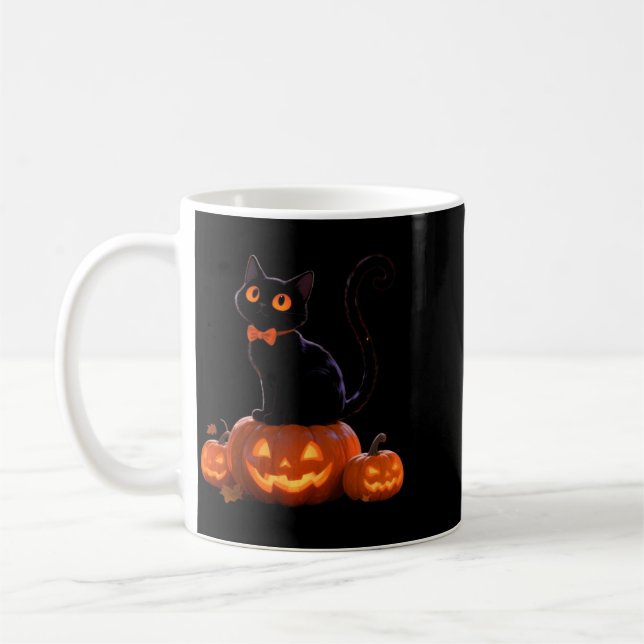 Mug Performance de chat noir de citrouille d'Halloween (Gauche)
