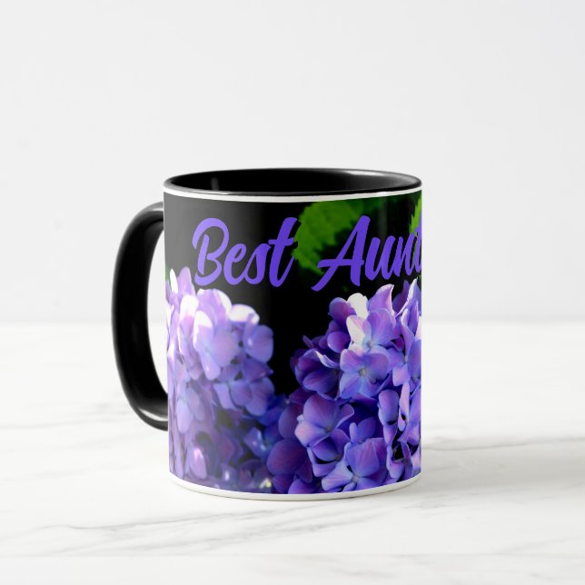 Mug Périwinkel hydrangeas violet fleurs bleu pour Tant (Devant gauche)