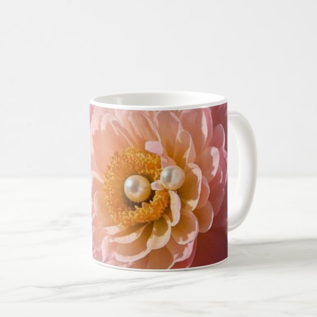 Mug Perles avec fleurs roses  (Devant droit)