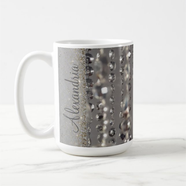 Mug Perles d'argent glam Glittery personnalisées (Gauche)