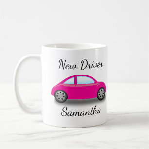 Mug Permis de conduire neuf voiture rose personnalisée