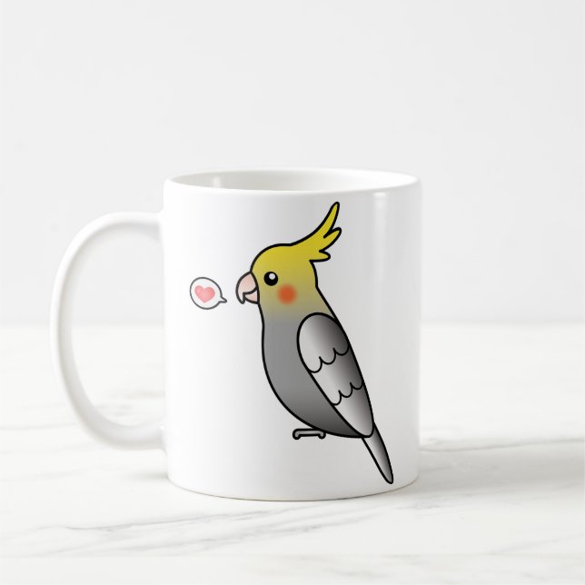 Mug Perroquet Cacatoès de dessin animé gris Amour (Gauche)