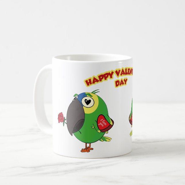 MUG PERROQUET DE LA SAINT-VALENTIN HEUREUX (Devant gauche)