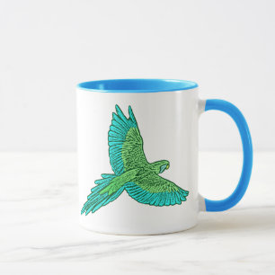 Mug Perroquet en vol, vert citron vert et turquoise