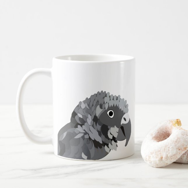 Mug Perroquet Gris Africain Amoureux des Oiseaux (Avec donut)