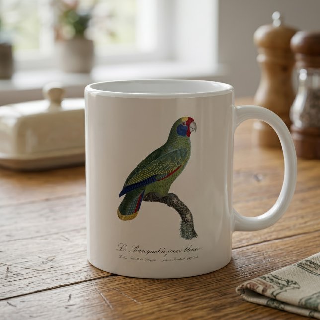 Mug Perroquet joues bleues / Amazone à queue rouge (Red-Tailed Parrot Amazon, Amazona Brasiliensis. Coffee Mug)