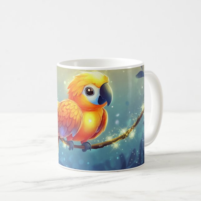 Mug perroquet lumineux perché sur une branche. (Devant droit)