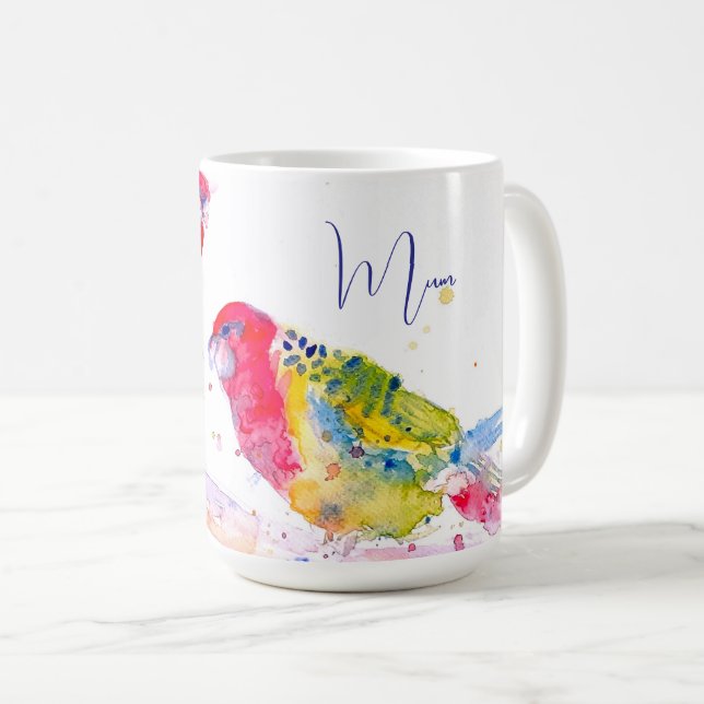 Mug Perroquet Rosella Rouge Perruches Oiseaux Aquarell (Devant droit)